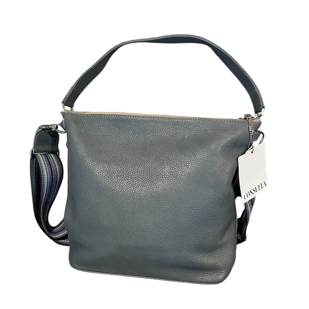 NWT Consuela Keanu Wedge Hobo Crossbody Shoulder Gray Pebbled Leather Bag Purse
